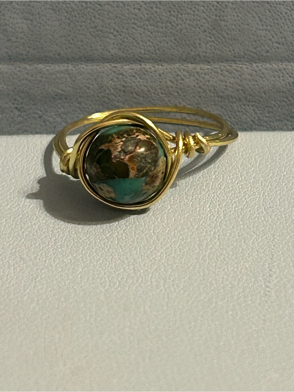 Gold tone Wire-Wrapped up dyed jasper  Ring